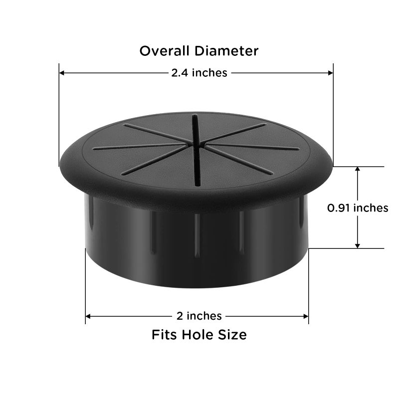 HYCC 2 Inch Desk Grommet Black, Desk Hole Cover for Cables, Flexible Cable Grommet - 5 Pack - Image 4